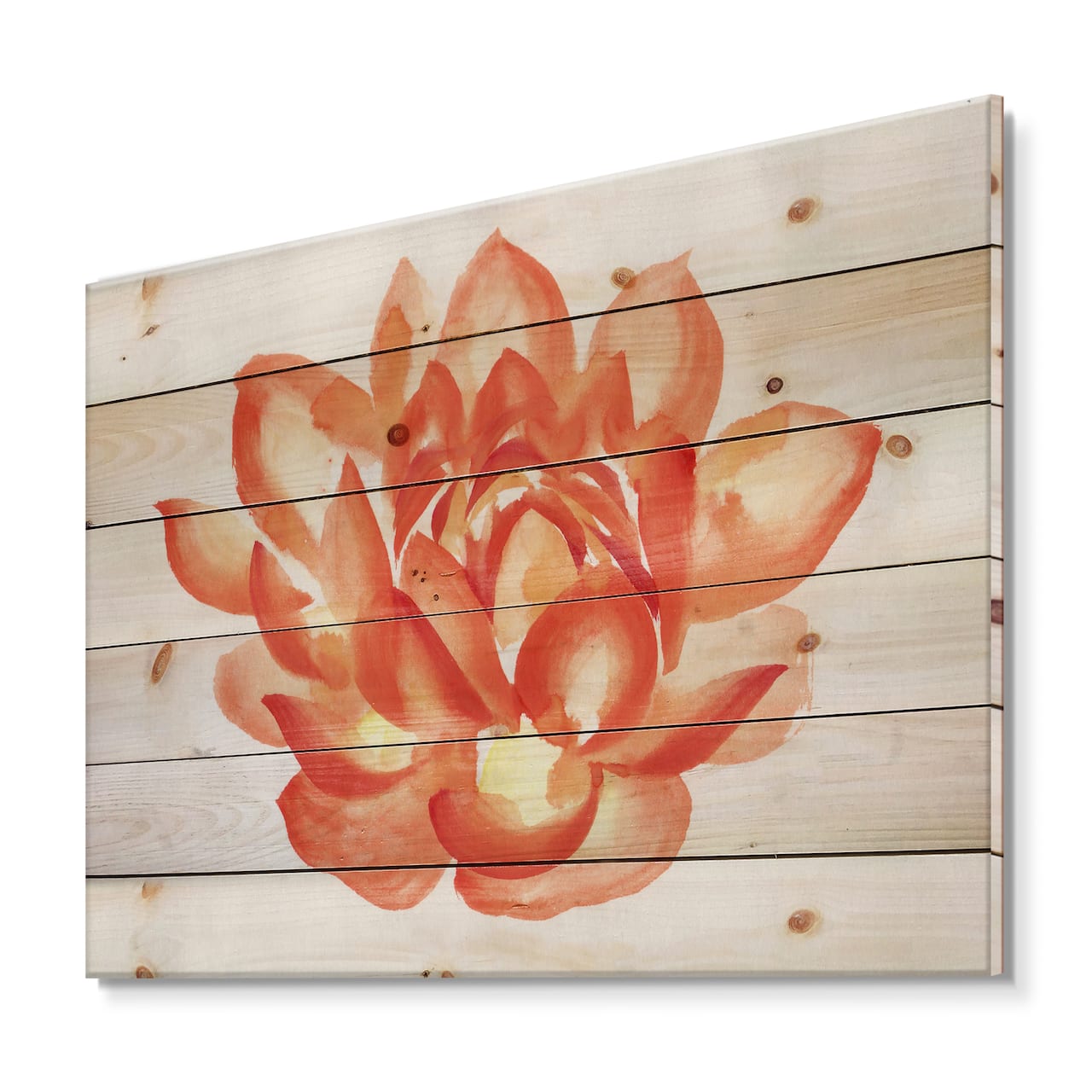 Designart - Vintage Detail of A Orange Lotus - Traditional Print on Natural Pine Wood